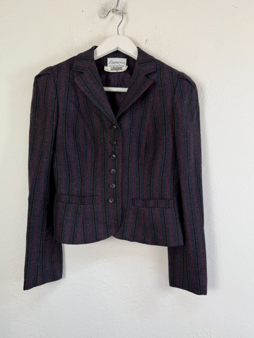 Vintage Country Set Jrs.by Evan-Picone I. Magnin Striped Wool Blazer Size 5/6